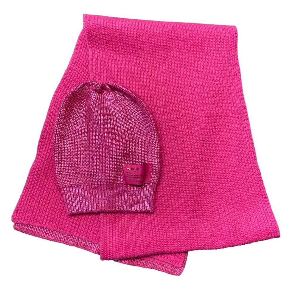 Kurt Geiger London Beanie Hat Scarf SET Pink BE KIND Outdoor Cozy Designer - Picture 3 of 5